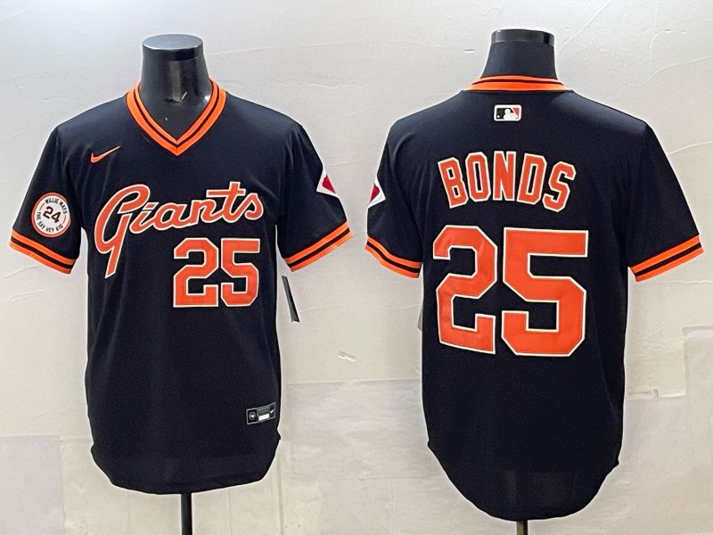 Men San Francisco Giants #25 Bonds Black Throwback Nike MLB 2025 Jersey 02
